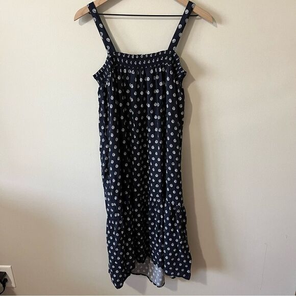 NWOT LOFT Navy Ocean Shell Smocked Pockets Ruffle Midi Tank Dress - Picture 5 of 15